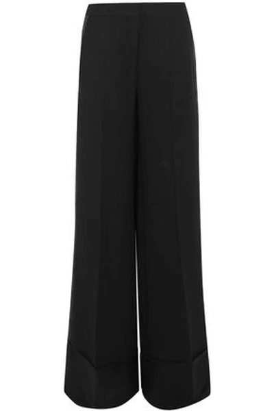 Victoria Victoria Beckham Woman Grosgrain-trimmed Crepe Wide-leg Pants Black