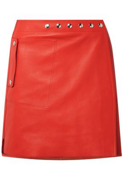 Acne Studios Woman Studded Leather Mini Wrap Skirt Red