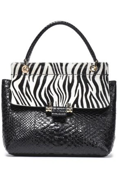 Lanvin Woman Printed Calf Hair-paneled Python Shoulder Bag Black