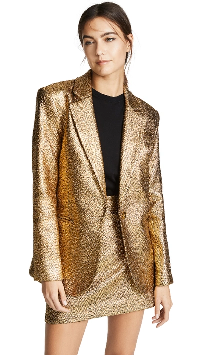 Milly Eva Metallic Blazer Jacket In Gold