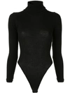 Re/done Ribbed Stretch-cotton Jersey Turtleneck Thong Bodysuit In Black