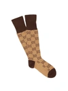 Gucci Gg Supreme Logo Cotton Blend Socks In Beige,dark Brown