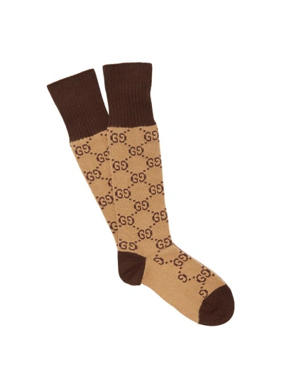 Gucci Gg Supreme Logo Cotton Blend Socks In Brown