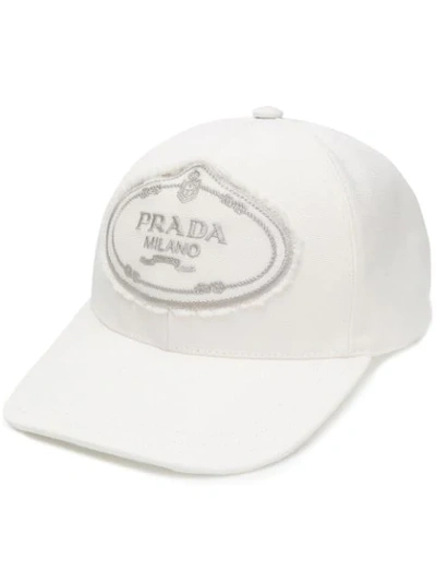 Prada Classic Embroidered Logo Cap In White