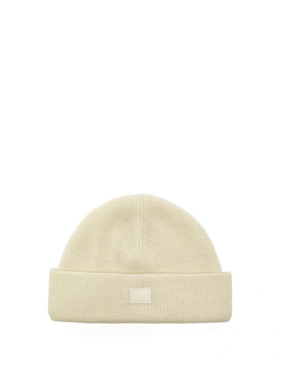 Acne Studios Pansy Face Wool Beanie Hat In White