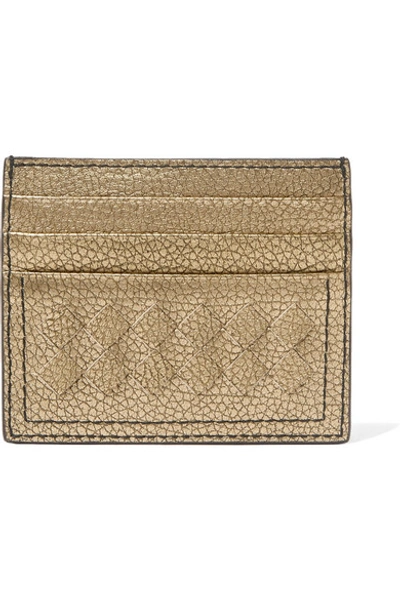 Bottega Veneta Metallic Intrecciato Textured-leather Cardholder In Gold