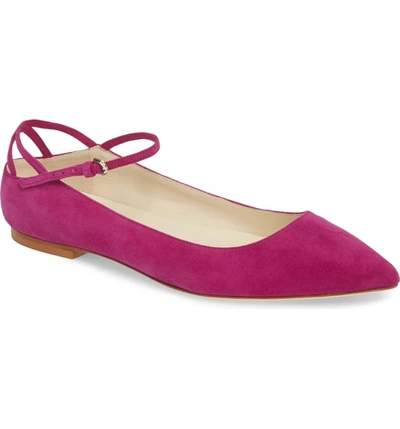 Brian Atwood Astrid Ankle Strap Flat In Bouganvilla Kidsuede