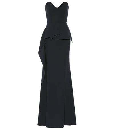 Roland Mouret Bond Strapless Draped Wool-crepe Peplum Gown In Blue