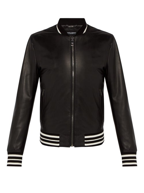 Dolce & Gabbana Black Leather Varsity Jacket In Black. | ModeSens