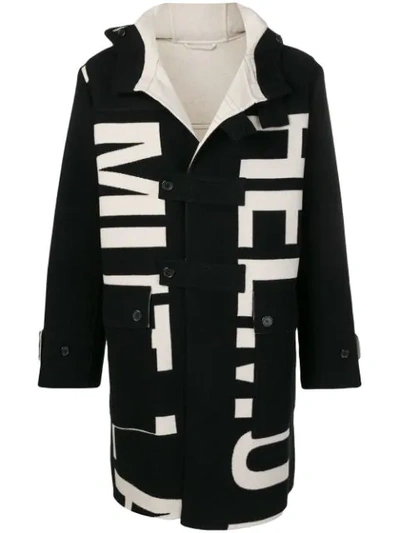 Helmut Lang Woven Logo Double-faced Wool Coat In Black