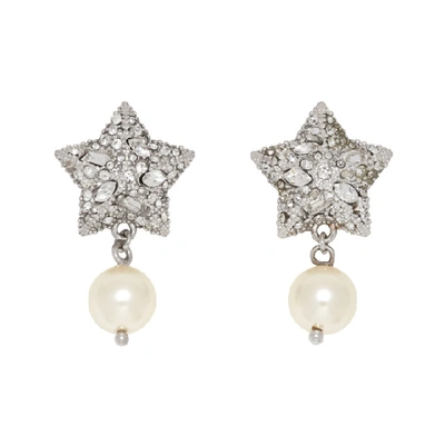 Miu Miu Silver Pearl And Crystal Star Earrings In F0qcd Crea