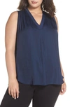 Vince Camuto Plus Size V-neck Sleeveless Blouse In Classic Navy