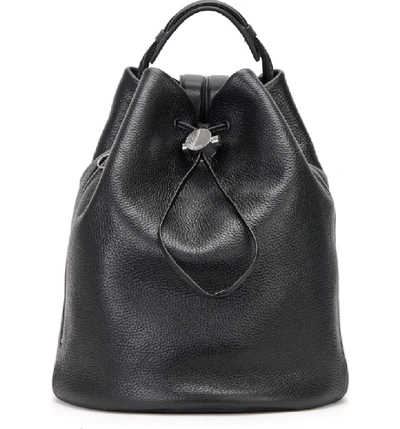 Kara Moon Drawcord Leather Backpack - Black