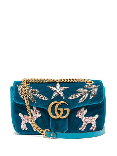 Gucci Gg Marmont 2.0 Matelasse Velvet Shoulder Bag - Blue/green In Peacock