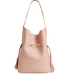 Street Level Drawstring Faux Leather Bucket Bag - Pink In Blush