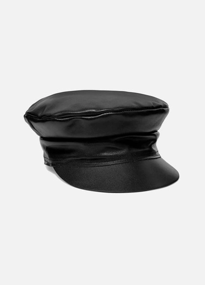 Lack Of Color Biker Leather Cap In Black