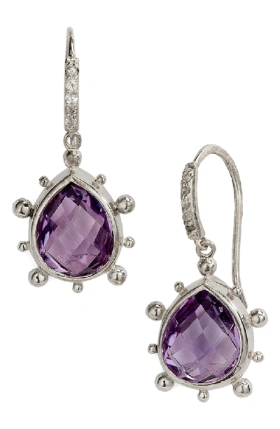 Anzie Dew Drop Purple Amethyst Earrings In Silver/ Purple