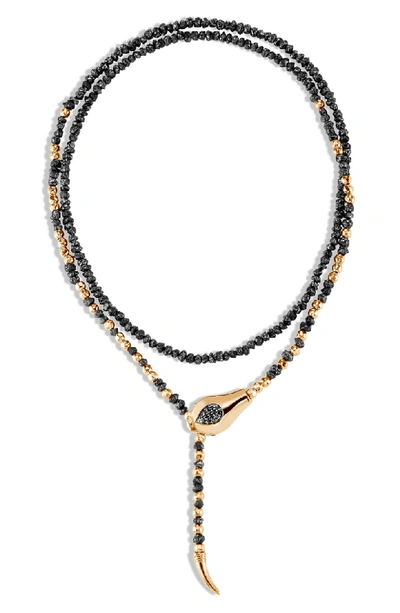 John Hardy 18k Yellow Gold Legends Cobra Necklace With Black Spinel & Black Rough Diamond In Gold/ Black Diamond