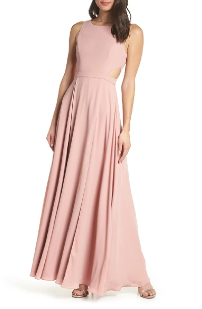 Fame And Partners Tie Front Georgette Dress In Blush