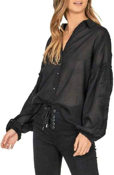 Amuse Society Everyday Love Embroidered Blouse In Charcoal
