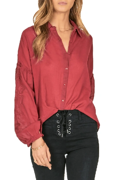 Amuse Society Everyday Love Embroidered Blouse In Crimson
