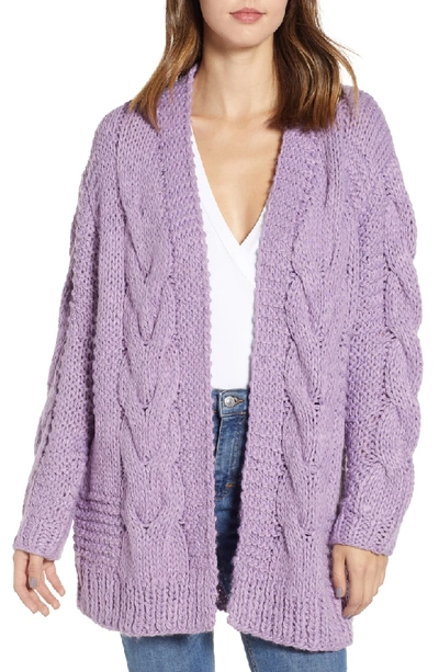 Moon River Cable Knit Oversized Cardigan In Lilac