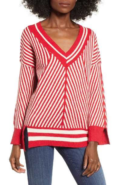 Moon River Diagonal Stripe Slouch Sweater In Red Stripe