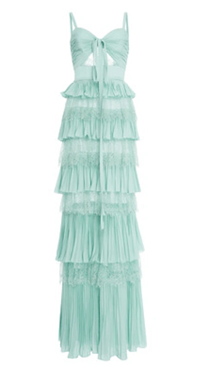 Elie Saab Crepe Georgette Tiered Gown In Blue | ModeSens 