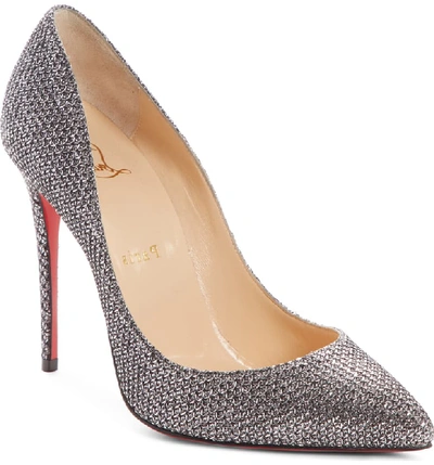 Christian Louboutin Decollete 554 Mid-heel Metallic Fabric Red Sole Pumps In Silver