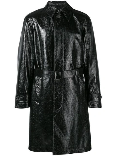 Alexander Mcqueen Shiny Leather Trench Coat In Black