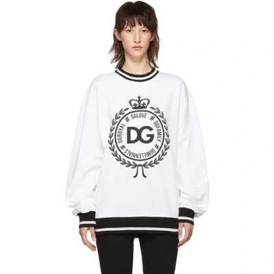 Dolce & Gabbana Dolce And Gabbana White Dgfamily Crown Sweatshirt In Bianco Ottico