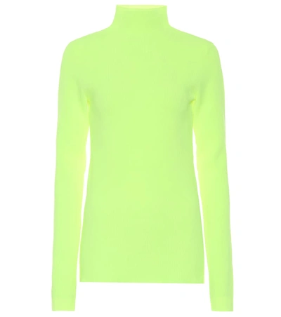 Helmut Lang Neon Ribbed Cotton Turtleneck Sweater In Green