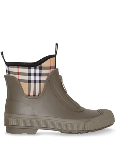 Burberry Vintage Check Neoprene And Rubber Rain Boots In Green