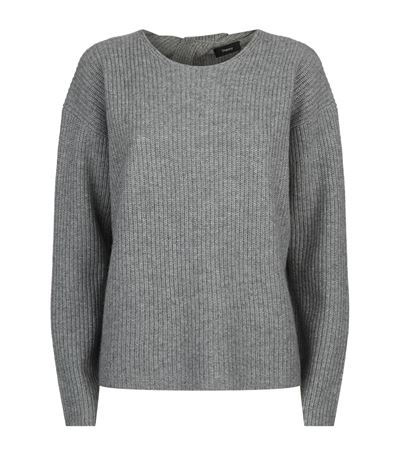 Theory Twylina Split-back Ribbed Cashmere Sweater In Grey | ModeSens