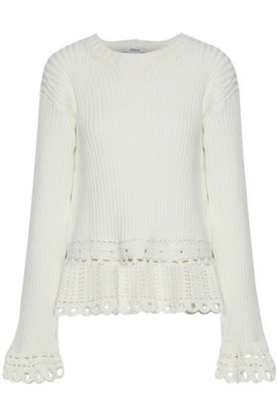 Derek Lam 10 Crosby Woman Crochet-trimmed Ribbed Cotton Top Ecru