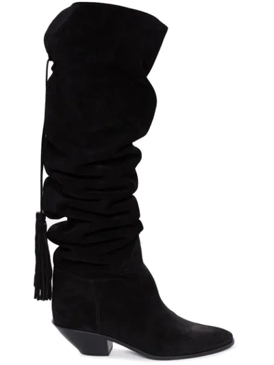 Saint Laurent Ruched Boots In 1000 -nero/nero