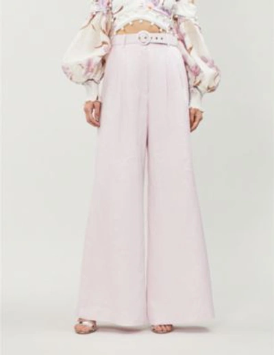 Zimmermann Orchid Yellow Corsage Belted High-rise Wide Linen Trousers
