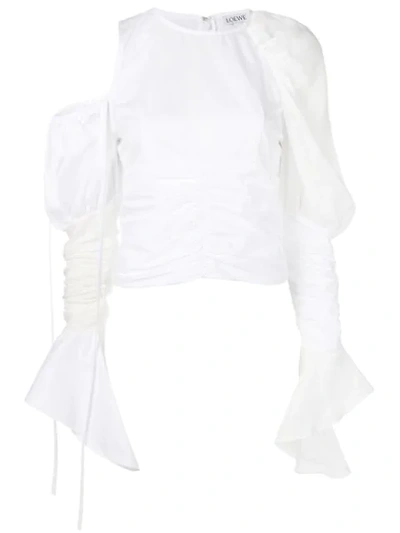 Loewe Cutout Ruched Cotton And Linen Top In White