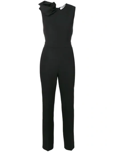 Msgm Crepe Cady Jumpsuit W/ Flower In Black