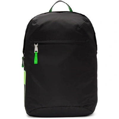 Prada Logo Patch Nylon & Leather Backpack In Xvs Black Green Fluo