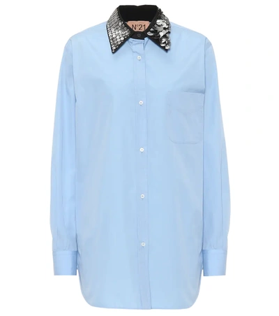 N°21 Cornflower Sequin-embellished Cotton Shirt In Blue