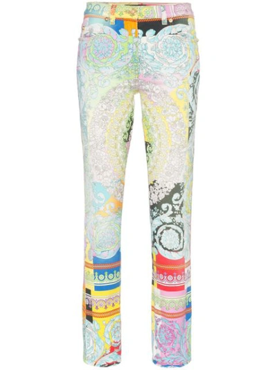 Versace Straight Printed Cotton Denim Jeans In A7000 Multicoloured