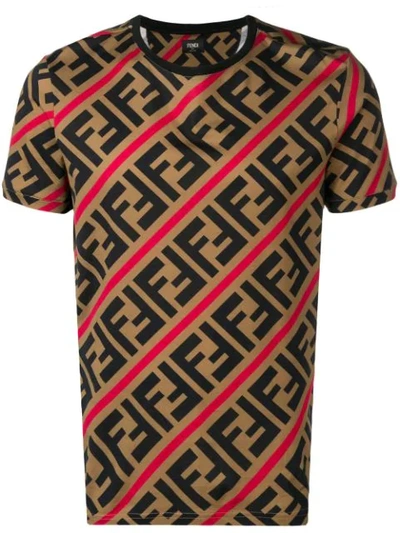 Fendi Men's Horizontal Stripe T-shirt In Beige,black,red