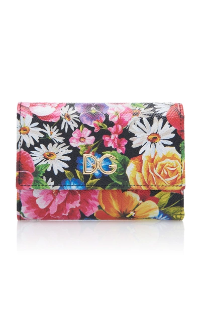 Dolce & Gabbana Compact Flower Print Leather Wallet In Multi