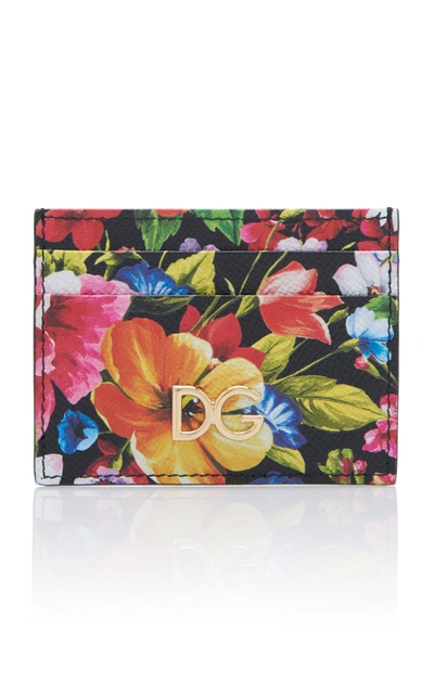 Dolce & Gabbana Flower Print Leather Card Holder In Multi