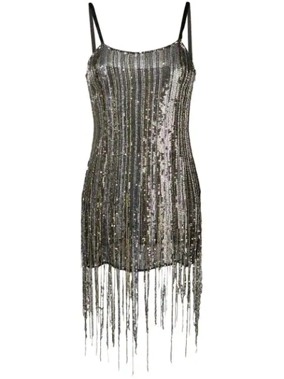 Amen Fringe Sequined Mini Dress In Silver