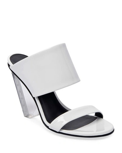 Balmain Lory Shiny Slide Sandals In Blanc