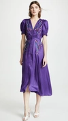 Saloni Lea Floral Embroidered Silk Crepe Dress In Dark Purple/sweetpea