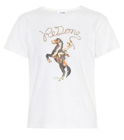 Re/done Cowgirl Print Cotton T-shirt In White