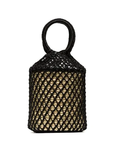 Sensi Studio Macramé & Straw Bucket Bag In Black